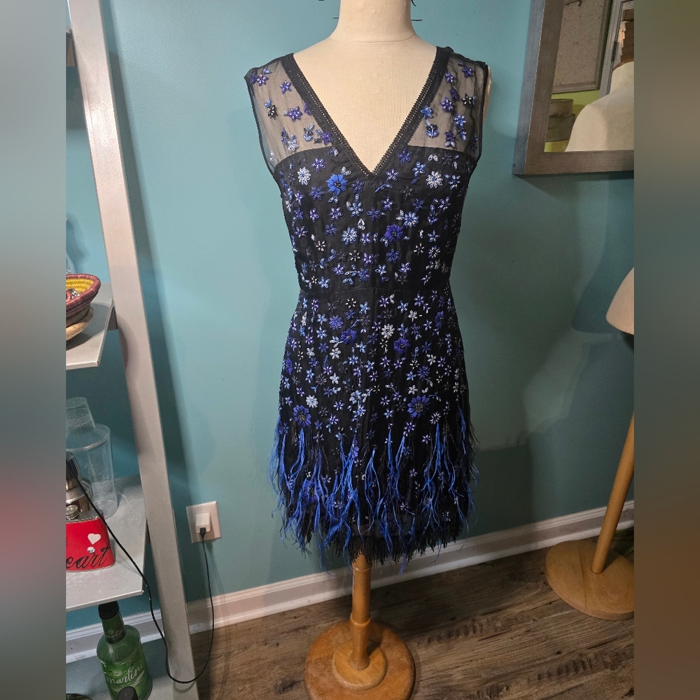 Elegant Black and Blue Embellished Elie Tahari Cocktail Dress